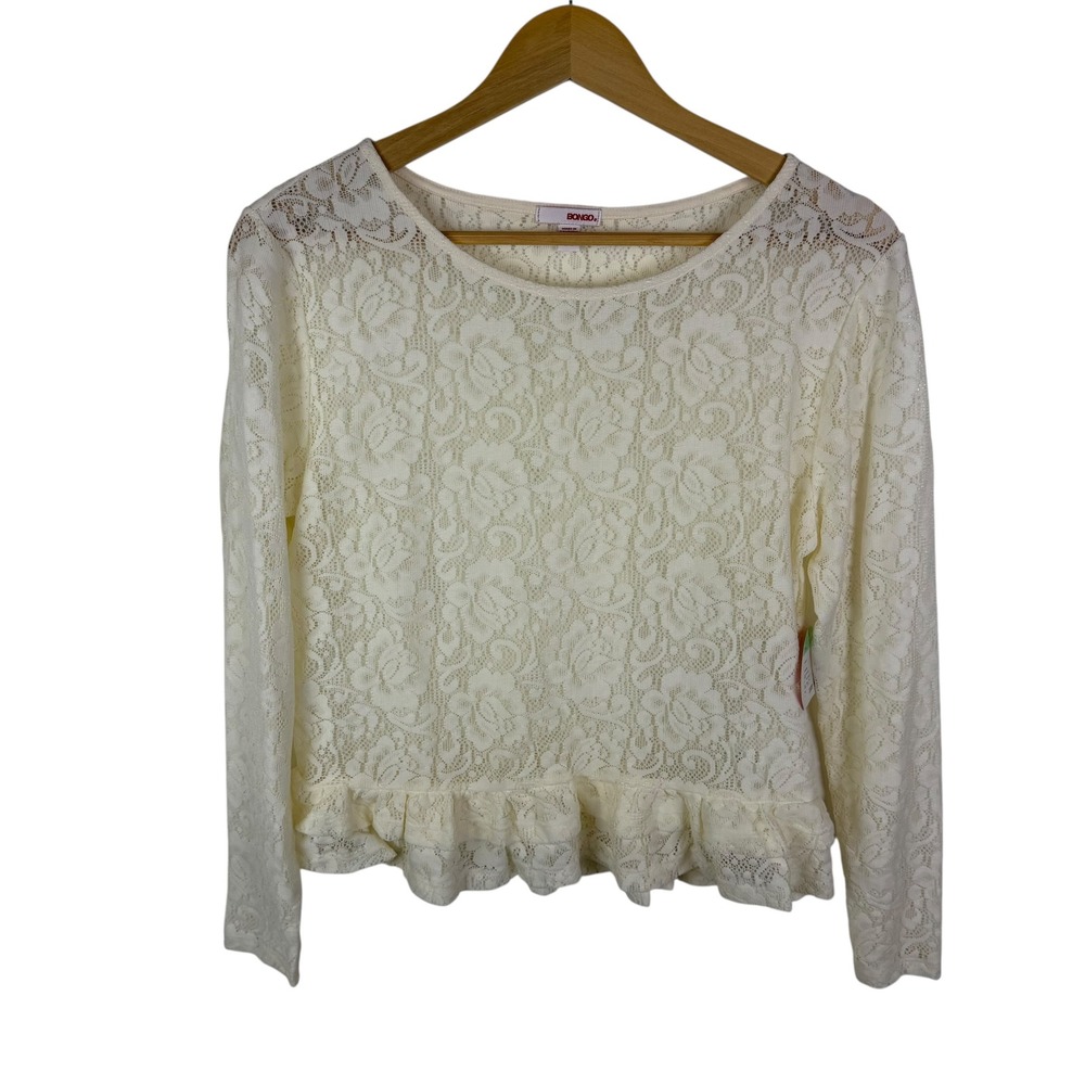 NWT Bongo Floral Lace Peplum Shirt Large Cream 90s Y2K Layering Sheer‎ Boho